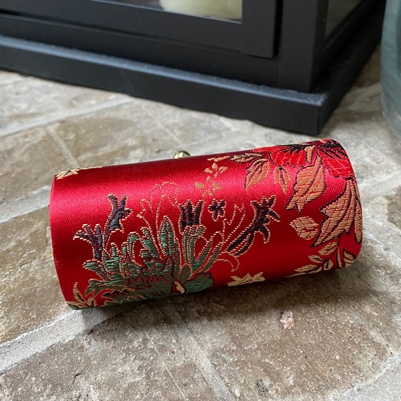 Brocade Fabric Kiss Lock Coin Purse Clutch Gold Tone Hardware - Picture 3 of 7